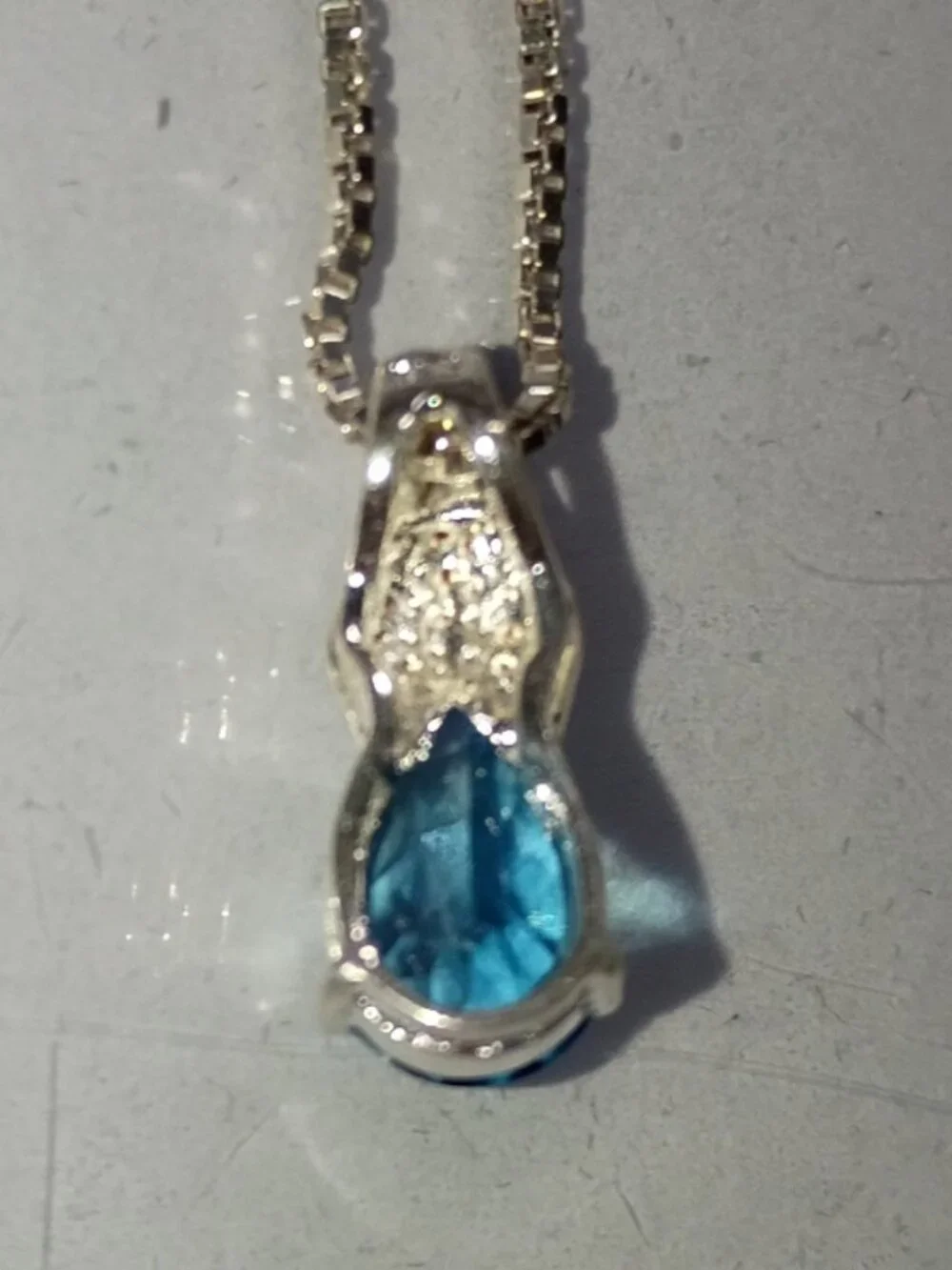 1.50-Carat London Blue Topaz Tear-Drop Silver Necklace